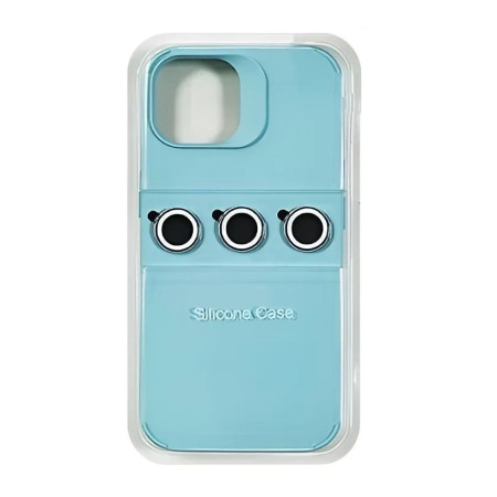 Husa Apple iPhone 15 Pro, Flippy, din Silicon Lichid, Interior din Microfibra, Lentile Fosforescente de Protectie Camera, Anti Amprenta, Rezistenta la Socuri, Bleu