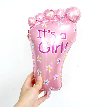 Set 3 Baloane din Folie Metalizata, Flippy, Figurine Picior 46x79 cm, Inima 45 cm, Stea 45cm, Model It's a Girl, Tema Gender Reveal, Ambalaj Individual, Pai Inclus, Umflare cu Aer sau Heliu, Roz