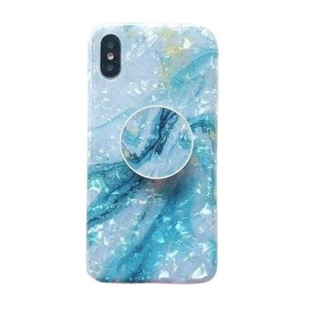 Husa protectie pentru Apple iPhone X/XS Soft IMD TPU Marble Albastru cu Suport inclus