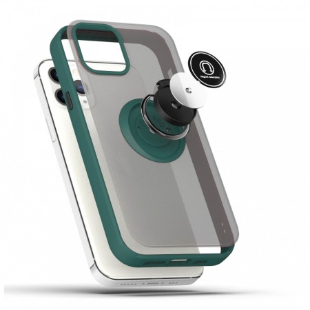 Husa Anti Fall Metal Bracket pentru Apple iPhone 14 Pro, Rezistenta la socuri, Margini colorate, Cu inel de prindere magnetic, Flippy, Verde