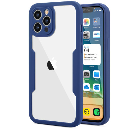 Husa Max Defence pentru iPhone 11 Pro, Bumper Albastru, Fata Dubla Transparenta, Protectie Antisoc Full 360 ( fata, spate, margini ), Flippy