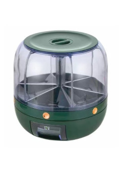 Dozator de cereale Flippy, rotativ 360, 6 compartimente, capacitate 3 L, rezistent la umezeala, inchidere etansa, verde inchis