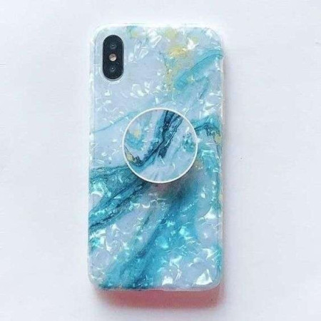 Husa protectie pentru Apple iPhone 7 Soft IMD TPU Marble Albastru cu Suport inclus