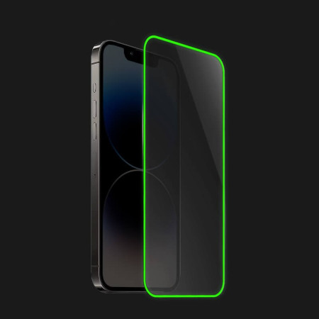 Folie de Sticla Securizata pentru Apple iPhone 15, Flippy, Luminous, Margine Fosforescenta Neon din Silicon, Mat, Anti-Amprenta, Protectie Completa, 9H, Verde