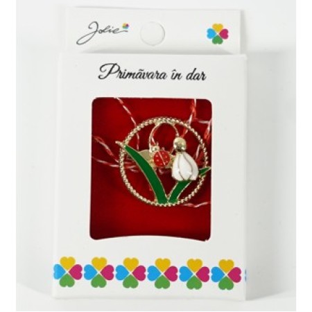 Martisor Brosa Mica in Cutie, Dimensiune Brosa 2.5-3 cm, Material Metal, Model Cerc cu Ghiocel