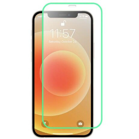 Folie Sticla Securizata Flippy,  Luminous, compatibila cu Apple iPhone 12, Margine fosforescenta verde