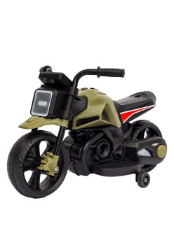 Motocicleta Electrica cu 2 Roti Mari si 2 Roti Ajutatoare, Flippy, Acumulator Incarcare, Anti-Rasturnare, Lumini, Muzica, Motor:380, Baterie 6V4.5, 41.5x70x34 cm, 4.5 Kg, 3 Ani+, Verde Negru