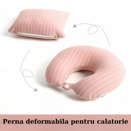 Perna de calatorie, Flippy , 2 in 1, cu Particule de Spuma cu Memorie, Roz