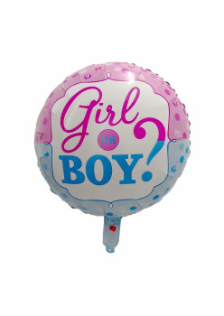 Balon din Folie Metalizata, Flippy, Figurina Rotunda, Model Girl or Boy, Tema Gender Reveal, 45 cm, Ambalaj Individual, Pai Inclus, Umflare cu Aer sau Heliu, Albastru/Roz