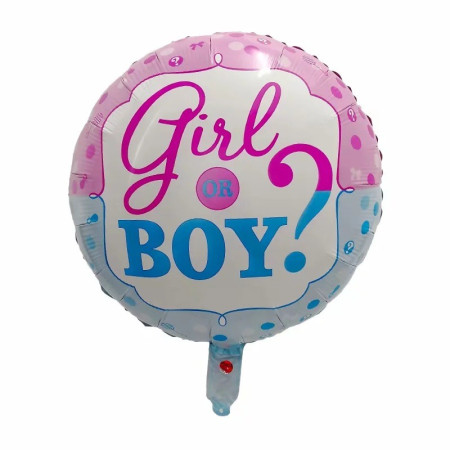 Balon din Folie Metalizata, Flippy, Figurina Rotunda, Model Girl or Boy, Tema Gender Reveal, 45 cm, Ambalaj Individual, Pai Inclus, Umflare cu Aer sau Heliu, Albastru/Roz