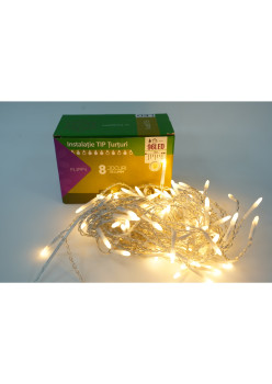 Sectiune Instalatie de Craciun Flippy® Tip Turturi, 8 jocuri de lumini 3 m, 96 LED-uri, Interconectabila, Fir Transparent, Alb Cald, Atentie! nu contine alimentator