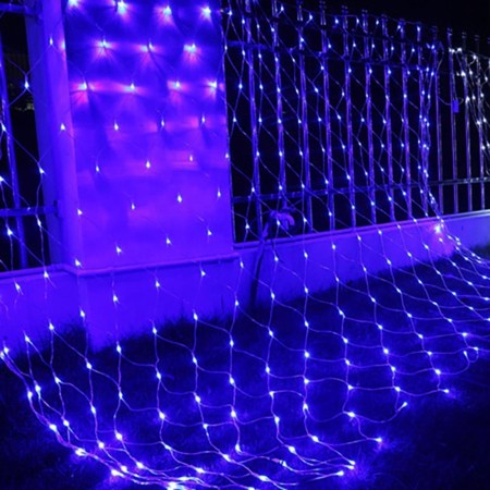 Instalatie Craciun, Tip Plasa, 12 m x 1.5 m, 960 LED-uri, Albastru, 8 jocuri de lumini, Transformator, Interconectabila, Prelungitor 3 m inclus, Fir transparent, Flippy