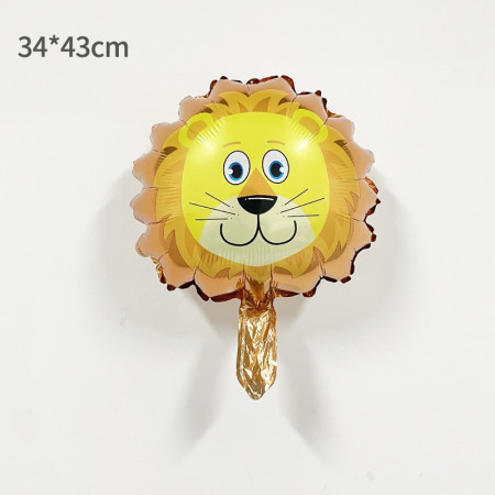 Balon din Folie Metalizata, Flippy, Mini Figurine Animalute, Model Leu, Tematica Aniversare, 34x43 cm, Ambalaj Individual, Pai Inclus, Umflare cu Aer sau Heliu, Multicolor