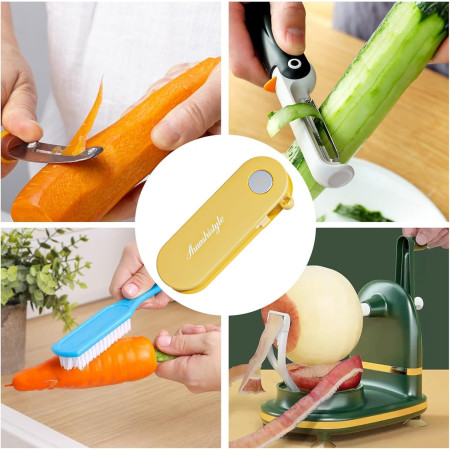 Peeler pentru Legume si Fructe, Flippy, 3.6 x 9.1 cm, Multifunctional, Curatator Pliabil, din ABS si Otel Inoxidabil, Galben