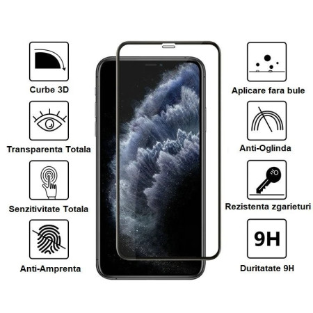 Folie Sticla Securizata Flippy compatibila cu Huawei Ascend P30 Pro, Full Glue, Curbata, Negru