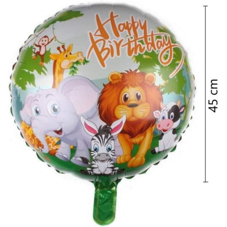 Balon din Folie Metalizata, Flippy, Mini Figurina Rotunda, Model Animalute, Happy Birthday, Tematica Aniversare, 45 cm, Ambalaj Individual, Pai Inclus, Umflare cu Aer sau Heliu, Multicolor