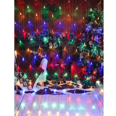 Instalatie Craciun, Tip Plasa, 2 m x 2 m, 160 LED-uri, Multicolor, 8 jocuri de lumini, Transformator cu telecomanda, Interconectabila, Prelungitor 3 m inclus, Fir transparent, Flippy