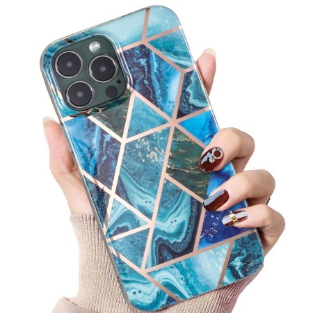 Husa protectie pentru Samsung S21 Ultra Soft IMD TPU Marble Geometric Albastru