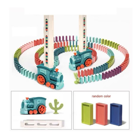 Trenulet educational de jucarie Flippy, pe baterii, cu 60 piese de domino, 3-7 ani, Multicolor, 26.5 cm x 8 cm x 14 cm