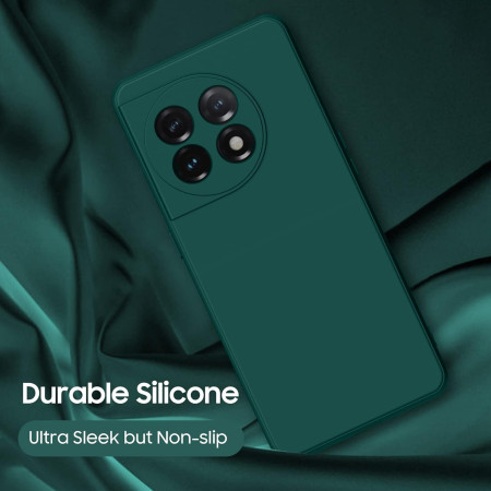 Husa de Protectie, Flippy, pentru OnePlus 11 5G, Liquid Silicone, cu Microfibra pe Interior, Protectie Antisoc, Compatibil Incarcare Wireless, Verde