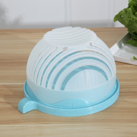 Bol Feliator pentru Salata, Flippy, Castron Multifunctional pentru Legume si Fructe, pentru Spalat si Taiat Legumele, cu Scurgere si Tocator, Ergonomic, Protectie pentru Maini, 21x18.5x11.5 cm, Albastru