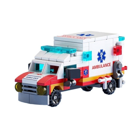 Set de Constructie Masina de Ambulanta 6in1, Flippy, 24x17cm, Multiple Variante de Asamblare, 122 de Piese, Multicolor