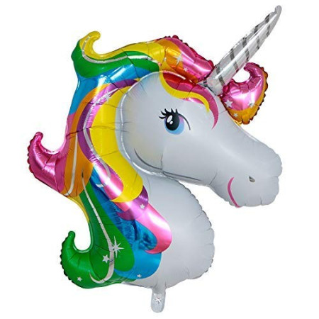 Balon din Folie Metalizata, Flippy, Mini Figurine, Model Unicorn, Tematica Aniversare, 108x88 cm, Ambalaj Individual, Pai Inclus, Umflare cu Aer sau Heliu, Multicolor