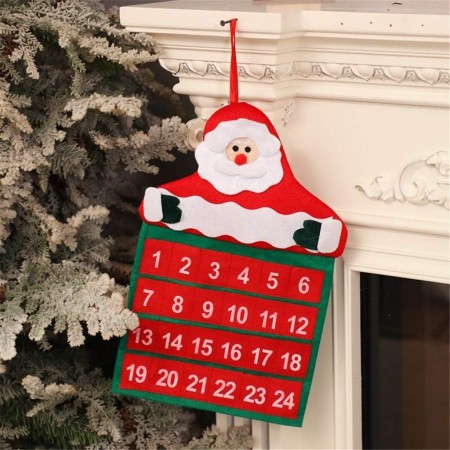 Calendar de Craciun Flippy, Mos Craciun, tip decoratiune, material poliester, cu buzunarele, pentru brad sau prete, 20 x 30 cm, multicolor