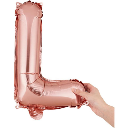 Balon Folie Metalizata Litera L, Flippy, 40 cm, Umflati cu Heliu sau Aer, Ambalaj Individual, Pai inclus, Rose Gold