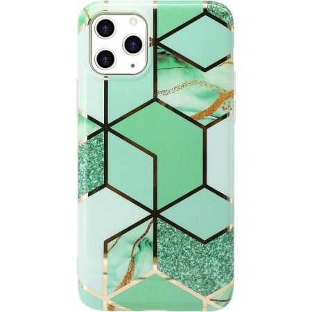 Husa protectie pentru Samsung A51 Soft IMD TPU Marble Geometric Verde