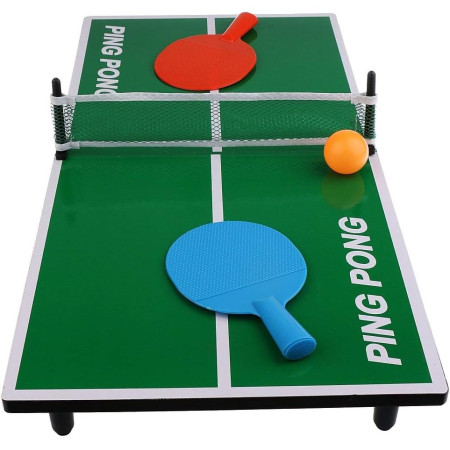 Mini Masa de Ping Pong Flippy, pentru interior, Material Lemn, 60 x 10 x 30 cm, 2 mingi, portabila, verde