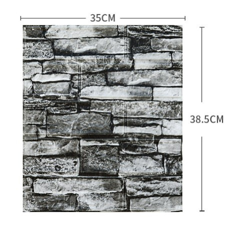 Set 10 Placi Tapet 3D, Flippy, 35 x 38 cm, Grosime 3 mm, din Polietilena, Model Caramida, Suprafata acoperita 1.33 mp, Piatra Gri