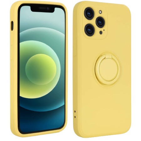 Husa protectie Flippy compatibila cu Apple iPhone XR Liquid Silicone Ring cu suport rotativ Galben