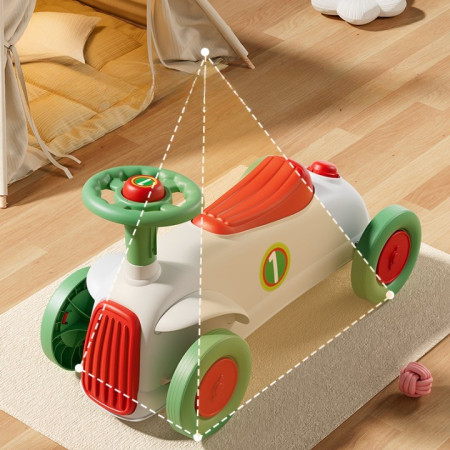 Masinuta Ride-On Flippy, cu Sistem Anti-Rasturnare, Claxon pe Volan, 1-6 Ani, 60 x 28 x 34 cm, Alb-Verde