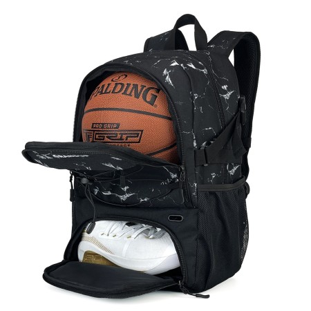 Rucsac de Baschet Multifunctional, Flippy, pentru Calatorie, Sport, Scoala, cu Compartiment pentru Pantofi si Minge, 32 Litri, 45x32x22 cm, Negru-Alb