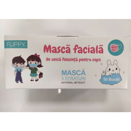 Masca faciala pentru copii, Flippy, 3 straturi si 3 pliuri, ROZ - 1 bucata