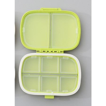 Organizator medicamente, Plastic, 8 compartimente, 0.1 L, Verde, Flippy, 11 x 7 cm