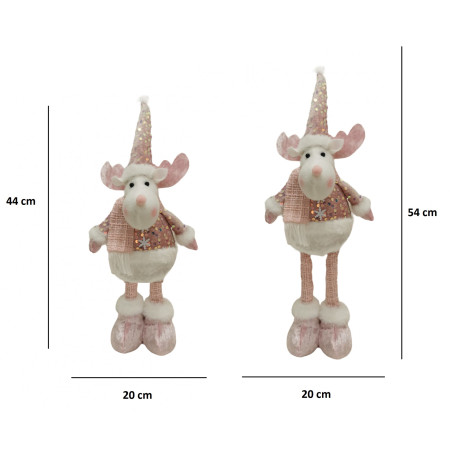 Figurina Decorativa, Pentru Craciun, Flippy, Ren, Picioare Telescopice, Inaltime Reglabila 44-54cm, Bluza cu Paiete, Roz