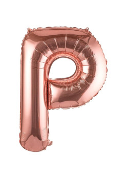 Balon Folie Metalizata Litera P, Flippy, 80 cm, Umflati cu Heliu sau Aer, Ambalaj Individual, Pai inclus, Rose Gold