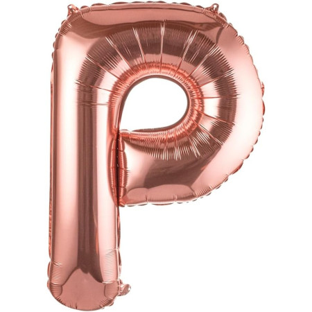 Balon Folie Metalizata Litera P, Flippy, 80 cm, Umflati cu Heliu sau Aer, Ambalaj Individual, Pai inclus, Rose Gold