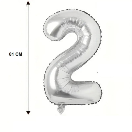 Balon din Folie Flippy, Cifra 2, 81 cm, Pentru Aer sau Heliu, Bulk, Argintiu