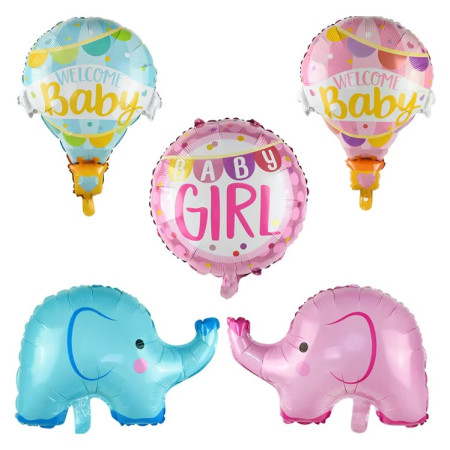 Balon din Folie Metalizata, Flippy, Mini Figurine, Model Balon cu Aer Cald Baietel, Tematica Welcome Baby, 80x62 cm, Ambalaj Individual, Pai Inclus, Umflare cu Aer sau Heliu, Albastru