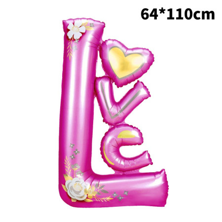 Balon din Folie Metalizata, Flippy, Figurine, Model LOVE, Tematica Iubire, 110x64 cm, Ambalaj Individual, Pai Inclus, Umflare cu Aer sau Heliu, Mov