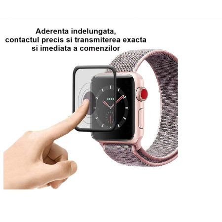 Folie Sticla pentru Apple Watch Series 2/3 38 mm adeziv pe margine Negru