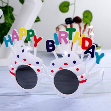 Ochelari Happy Birthday, Flippy, Tematica Aniversare, Protectie Soare, din Plastic, Model Prajiturele, 18.5x11.5 cm, Alb