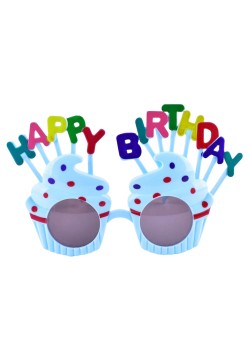 Ochelari Happy Birthday, Flippy, Tematica Aniversare, Protectie Soare, din Plastic, Model Prajiturele, 18.5x11.5 cm, Albastru