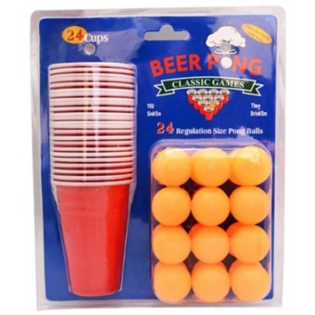 Joc de baut Beer Pong Flippy, 24 Pahare, 24 Mingi, material plastic, reutilizabil, portabil, rosu