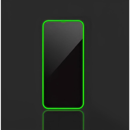 Folie de Sticla Securizata pentru Apple iPhone 15, Flippy, Luminous, Margine Fosforescenta Neon din Silicon, Mat, Anti-Amprenta, Protectie Completa, 9H, Verde