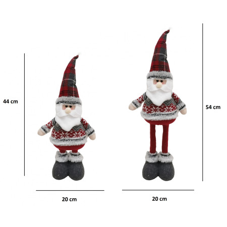 Figurina Decorativa, Pentru Craciun, Flippy, Mos Craciun, Picioare Telescopice, Inaltime Reglabila 44-54cm, Bluza cu Fulgi, Rosu/Gri