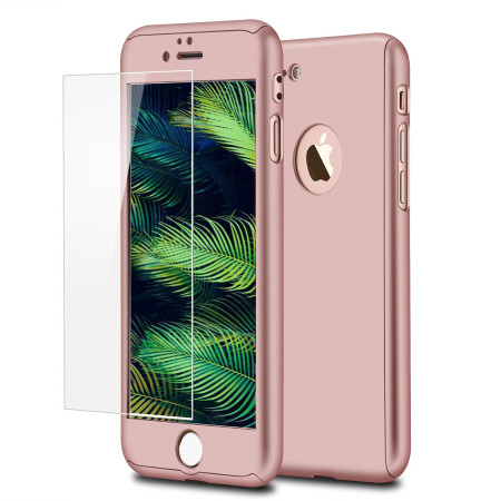 Husa Apple iPhone 8 Full Cover 360 Roz Auriu + Folie de protectie